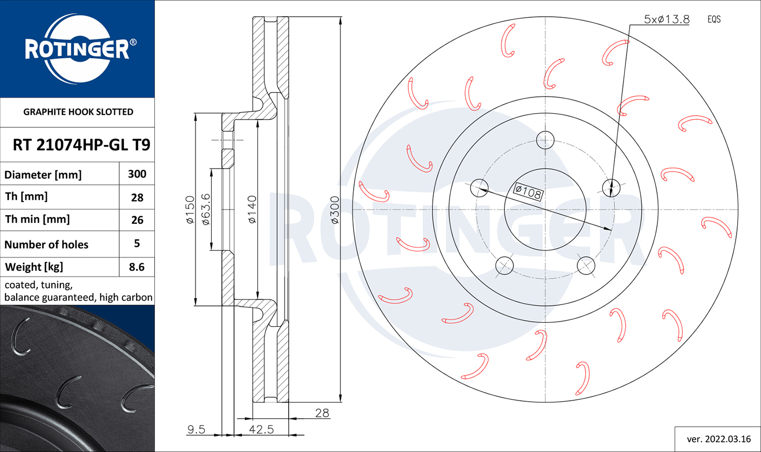 ROTINGER Féktárcsa, mind RT21074HP-GLT9_ROT